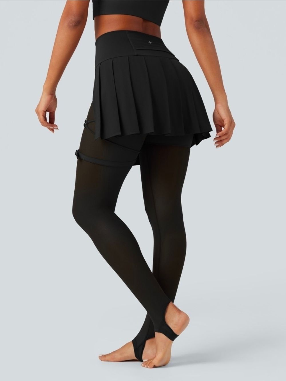Halara Breezeful High Waisted Pleated 2-in-1 Skirted Leggings, Black, L Petite